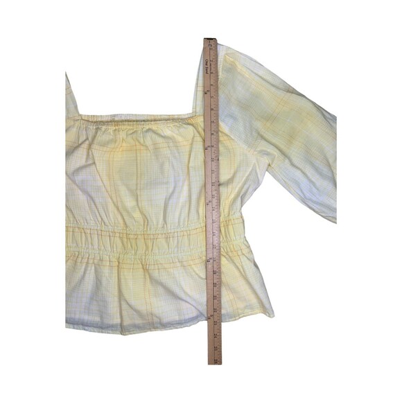 Free Assembly 3/4 Sleeve Square Neck Top Peplum Hem Cadmium Yellow Plaid Size XL - Picture 12 of 14